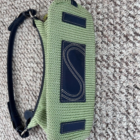The Sak Lime Green & Navy Woven Crochet Spring Shoulder Hobo Bag Zip Closure - Picture 7 of 10